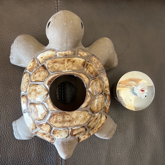 NWT Turtle Ceramic Oil Lamp W/Brown Glaze Shell & Removable Oil Container/Wick - Picture 5 of 10